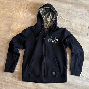 Realtree Men's Black Full Zip Up Hoodie Camoflauge Logo Size Medium